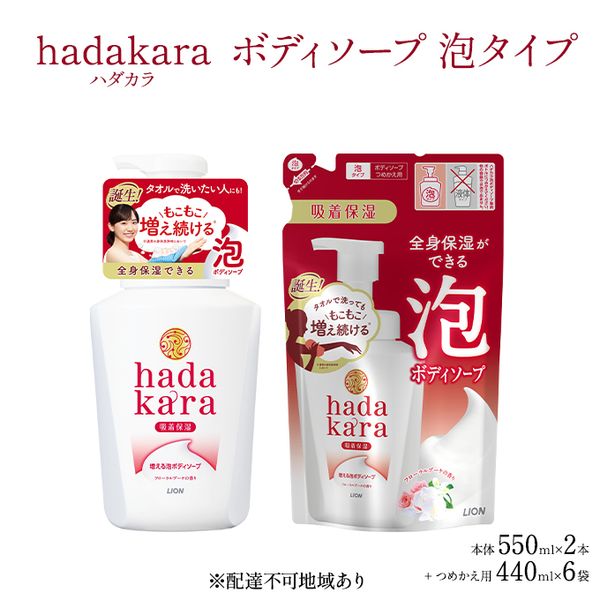 [Hometown Tax] Hadakara Original Set Foam Type (2 bottles, 6 refill bags) [LION Body Soap] [Soap Liquid Soap Refill Body Soap Hadakara Moisturizing Ingredients Foam Type]