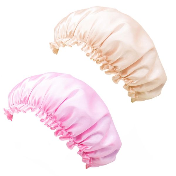 2 PCS Shower Cap for Women, Satin Head Cover Shower Caps, Satin Bonnet, Reusable Shower Caps, Sleep Cap Satin Bonnet for All Hair Lengths, for Girls Spa Bath Sleeping Hair Care