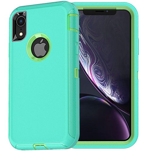 YmhxcY for iPhone XR Case Shockproof Dropproof Dust-Proof Drop Proof 3-Layer Durable Phone Case Heavy Duty Protection Phone Case Cover for Apple iPhone XR 6.1“ Aqua Blue and Lime Green