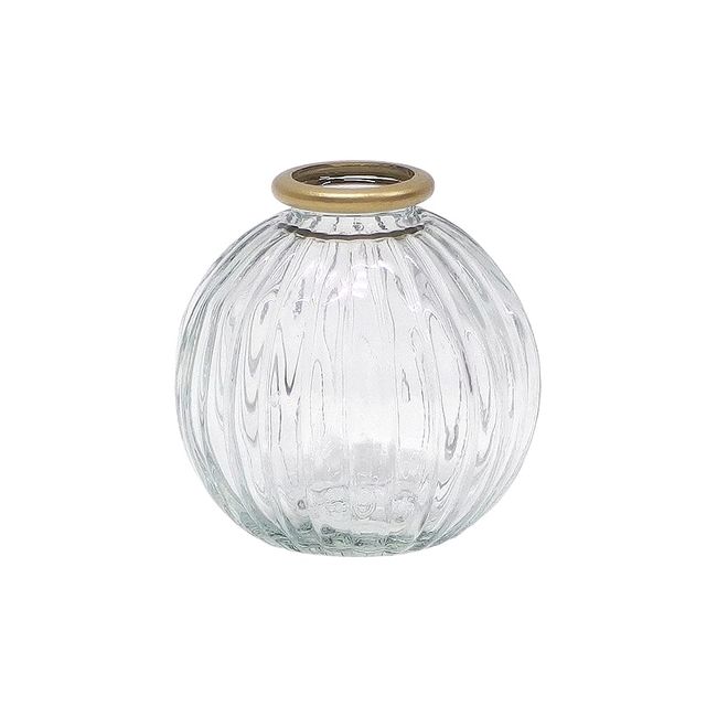 Keystone Vase Gold Rim Glass Base Ball 3.3 x 3.3 x 3.3 inches (8.5 x 8.5 x 8 cm), Clear IN050867