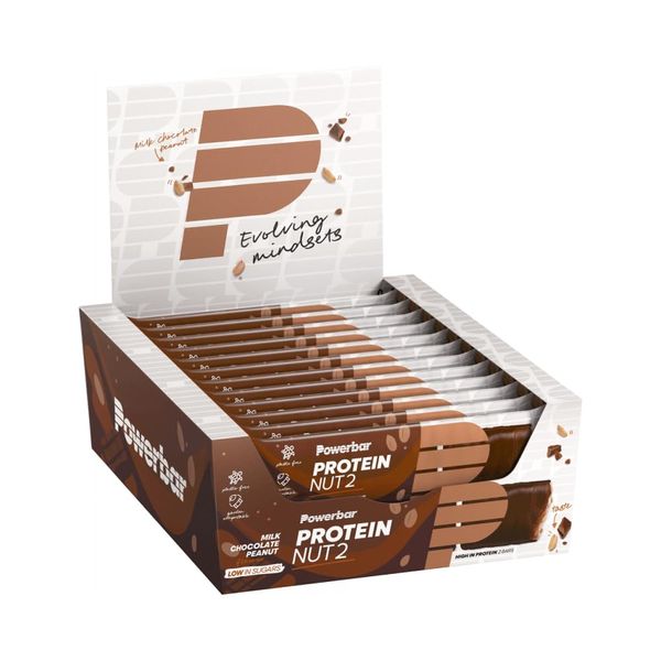 Powerbar Protein Nut2 Milk Chocolate Peanut 12x(2x22,5g) - High Protein Low Sugar Bar, Brown