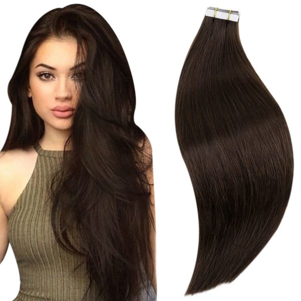 RUNATURE Brown Tape in Hair Extensions Human Hair 28 Inch Tape in Human Hair Extensions Dark Brown Tape Hair Extensions Real Human Hair Brown 50 Gram