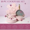 Pink Non Stick Gold Heart Nobs Cookware Set