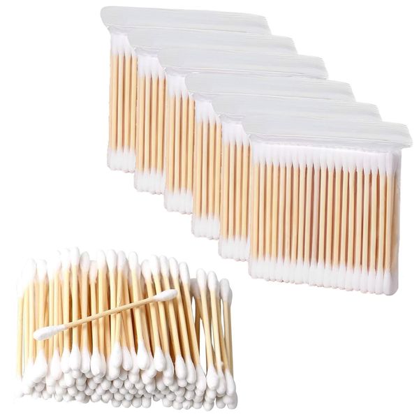 600Pcs Bamboo Cotton Buds,Ear Buds Cotton Biodegradable Ear Cotton Buds Multipurpose Cotton Swabs with Wooden Handles for Cleaning Ear Makeup Wooden Handles for Cleaning Ear.