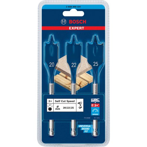 Bosch 3x EXPERT Self Cut Speed Spade Drill Bit Set (for Softwood, Particleboard, Ø 20-25 mm, Professional Accessory Rotary Drill/Drivers)