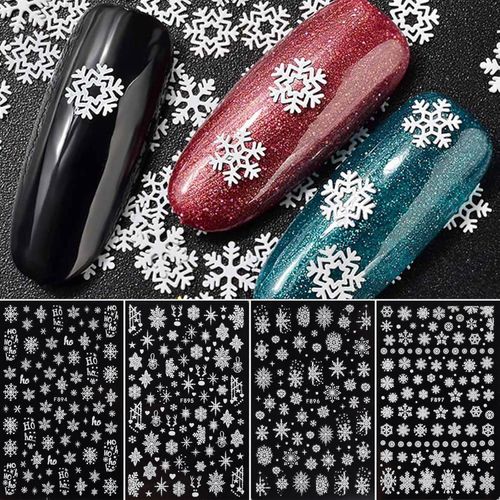 4 fogli di adesivi per nail art di Natale, con fiocchi di neve, con brillantini, per l'inverno, per le vacanze, per nail art, decorazione per nail art