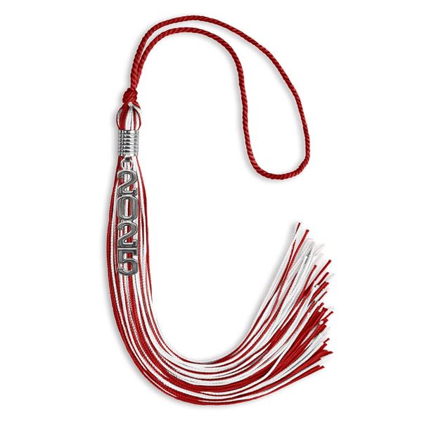 Endea Graduation Mixed Double Color Tassel with Silver Stacked Date Drop (Red/White, 2025)