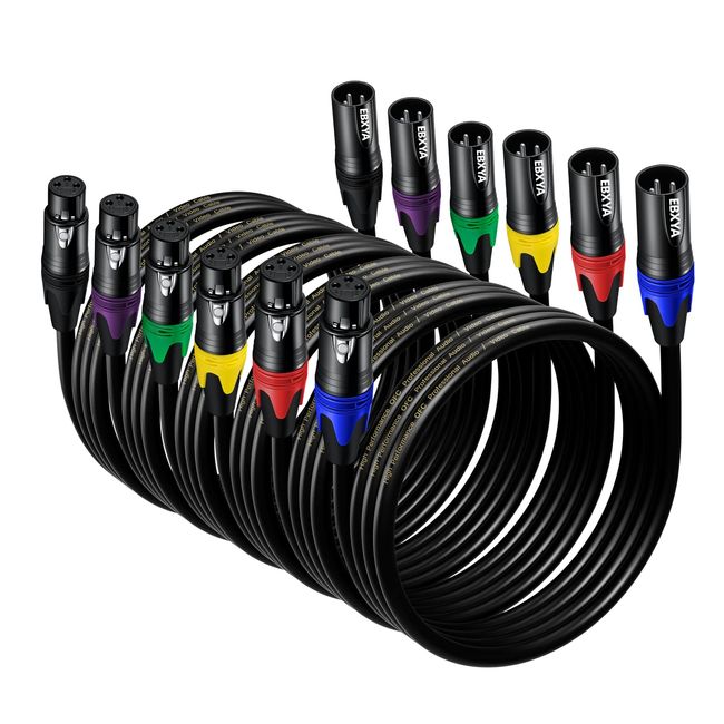 EBXYA XLR-Kabel Mikrofonkabel 1M 6 Pack 3-poliges symmetrisches XLR-Kabel Stecker auf Buchse DMX-Kabel Mehrfarbiges Mikrofon-Patchkabel