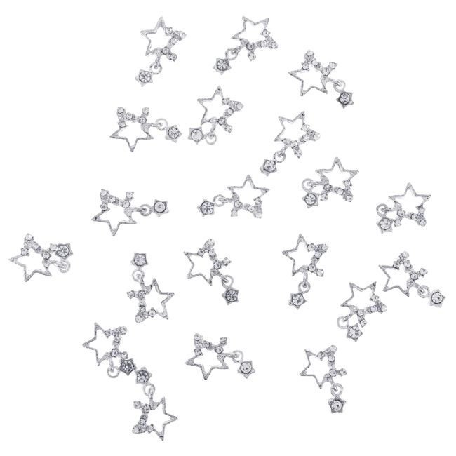 Giantree 20Pcs Star Nail Charms, 3D Alloy Rhinestones Nails Art Charms Bling Crystals Nail Gems for DIY Manicure Decoration Nail Accessories Women Nail Supplies (Silver)