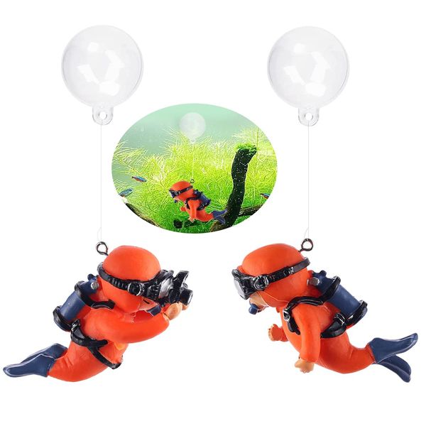 Zayookey Aquarium Diver 2 Divers Ornaments Frogman Interior Aquarium Decor Floating Scene Accessories Simulation Diving Scene (Orange)