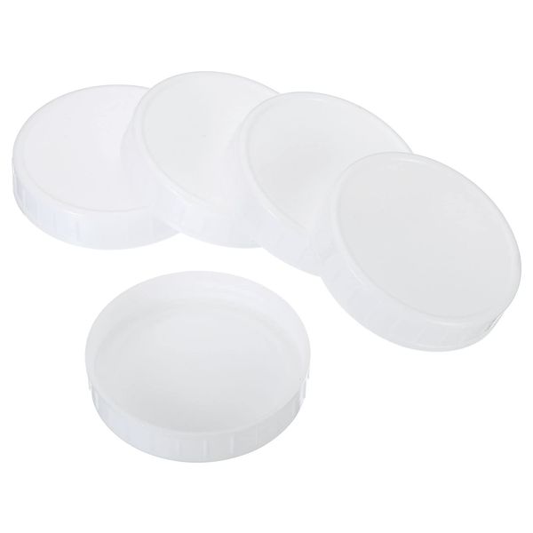 PATIKIL 86mm Wide Mouth Plastic Mason Jar Lids 1 Set/6pcs Canning Jar Cap with Silicone Seal Ring for Kitchen Storage White