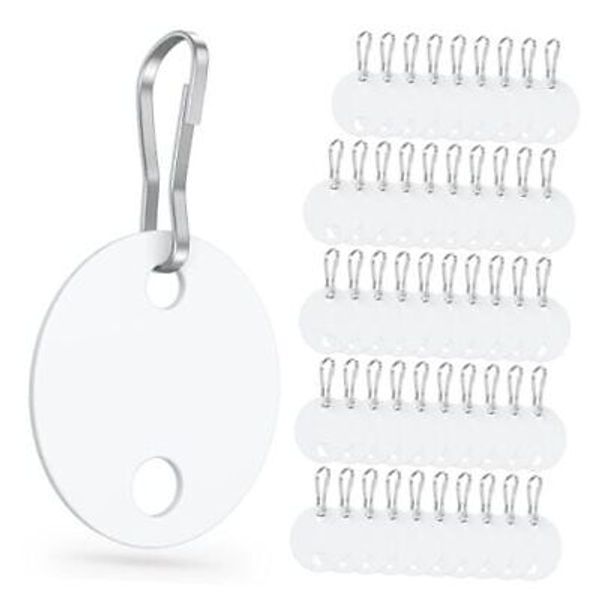 50 Pcs Key Tags 1 Inch Plastic Key Chain Tags with Metal Snap Hooks White