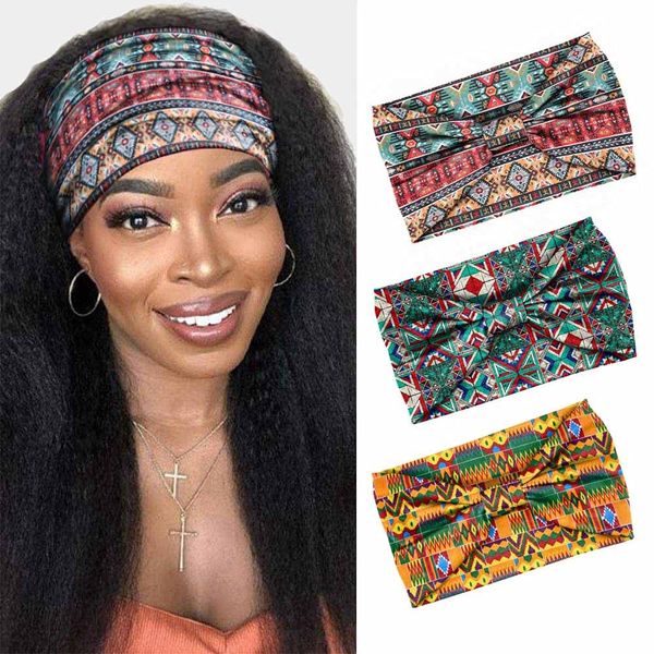 Zoestar Afrikanische Stirnbänder gelb breit verknotet Haarbänder Yoga dehnbar Bandeau afrikanische Headwrap Haarschmuck für Frauen und Mädchen (3 Stück)