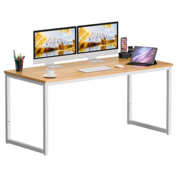 55" Modern Computer Desk Study Workstation Home Office Desk for Bedroom Natural