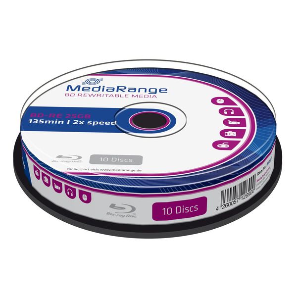 MediaRange BD-RE 25GB 2-fache Schreibgeschwindigkeit, wiederbeschreibbar, 10er Cakebox