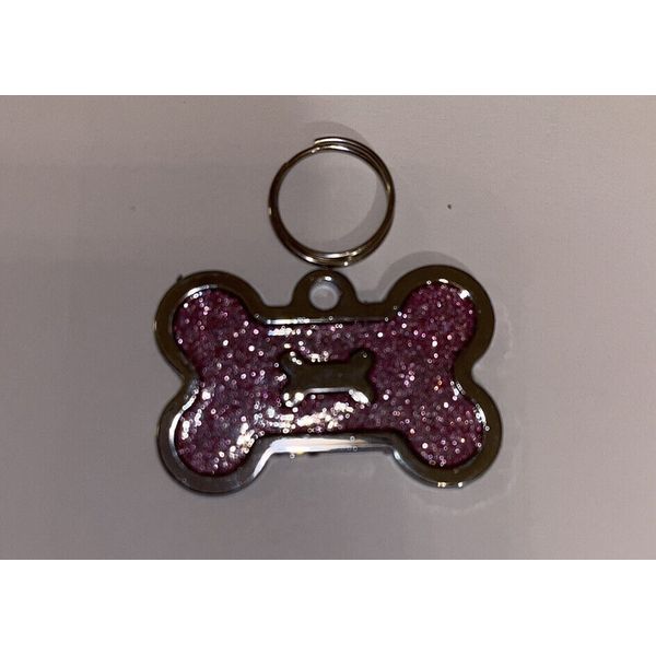 Fashionable Bone Shaped Female Pet ID Tag Pink Glitter With Dog Bone