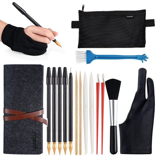 Scratch Art Tools Set 16 Pieces Dual Chip Scratch Color Pen Stylus Scraper 2 Finger Artist Gloves for Adults Children Sketch Painting Art Paper Sheet Drawing Board by RuiChy