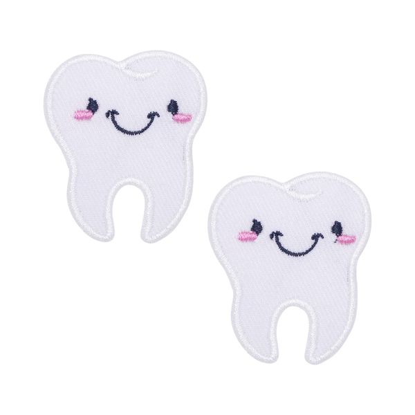 pipomama 2 pc Cute Tooth Iron On Patches for Clothing Embroidered Applique Patch Badge Sew On Emblem DIY Craft