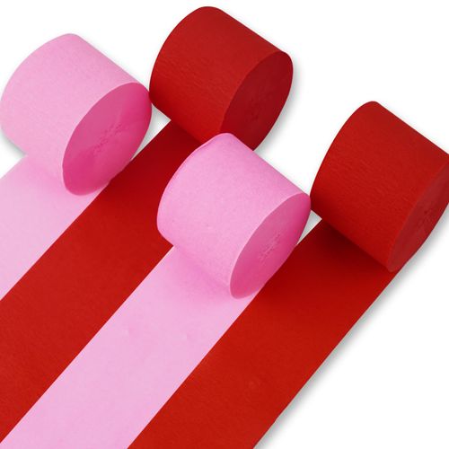 PartyWoo Crepe Paper Streamers 4 Rolls 328ft, Pack of Crepe Paper Hot Pink and Red Streamers Party Decorations, Crepe Paper for Birthday Party Decorations, Wedding Decorations (1.8 In x 82 Ft/Roll)
