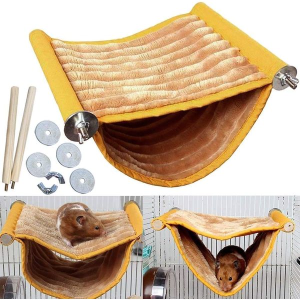 Warm Hamster Hammock House Mouse Rat Hanging Swing Bed Guinea Pig Cage Bedding Small Pet Animal Double Layer Cage Tent Hut Nest for Winter Mouse Rat Hamster Play Sleep