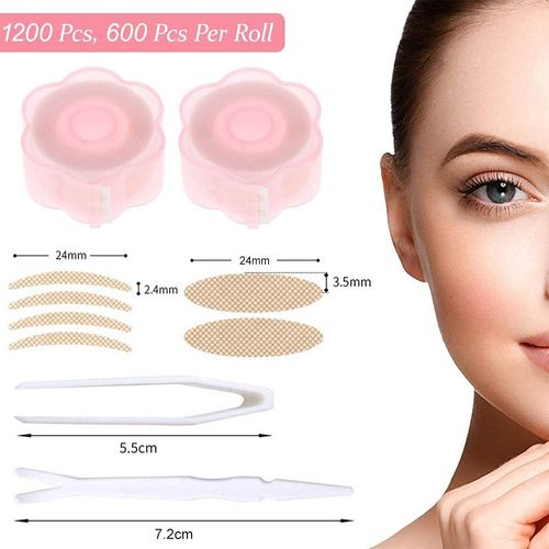 Slip-on Eyelid Tapes, Pack of 1200 Waterproof Invisible Double Slip-on Eyelids Tape Eye Tapes for Droopy Mono Eyelids with Fork Rods Tweezers Hold Eyelid Lifting without Surgery Skin Colour