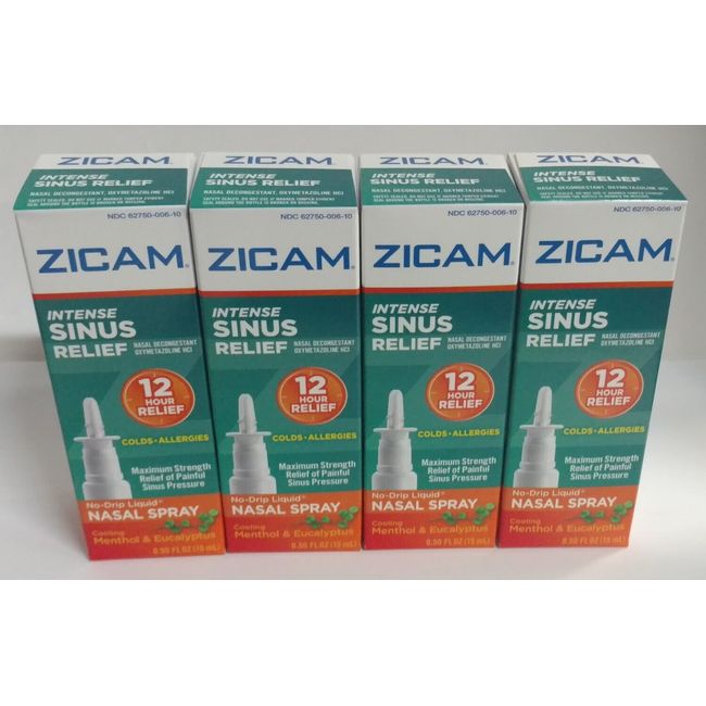 4 Pack - Zicam Intense Sinus Relief Liquid Nasal Spray 0.50 oz