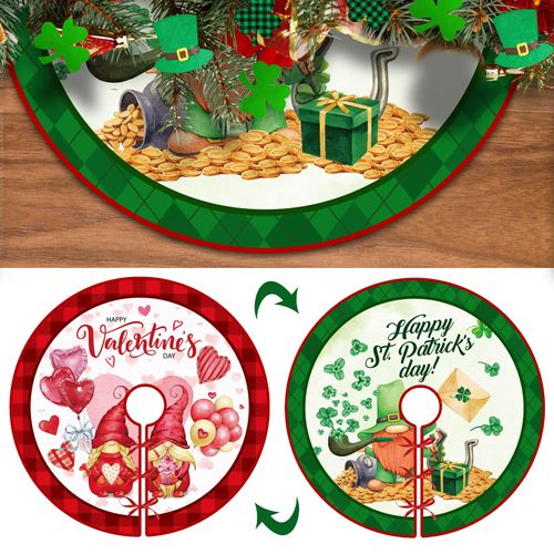 36 Inch St. Patrick's Day Tree Skirt Valentine St Patricks Day Reversible Double Sided Print Mat for Holiday Party Decoration