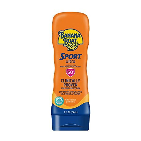 Banana Boat Sport Ultra SPF 50 Sunscreen Lotion, 8oz | Banana Boat Sunscreen SPF 50 Lotion, Oxybenzone Free Sunscreen, Sunblock Lotion, Banana Boat Lotion, Water Resistant Sunscreen SPF 50, 8oz