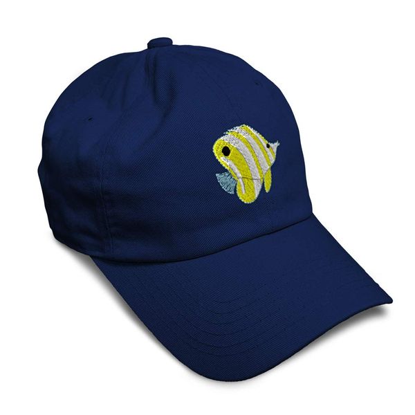 Soft Baseball Cap Animal Wildlife Saltwater Butterfly Fish Ocean and Sea Life Ocean Twill Cotton Sea Dad Hats for Men & Women Navy Design Only