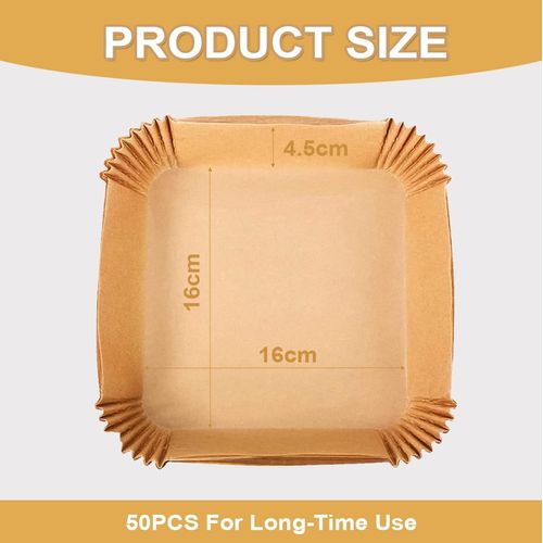 Youery Carta Forno Per Friggitrice Ad Aria 50 Pezzi, 16 x 16 x 4,5 cm Carta Air Fryer Quadrata,Antigrasso Antiaderente Fodera in Carta Monouso per Air Fryer, Forno, Padelle, Microonde