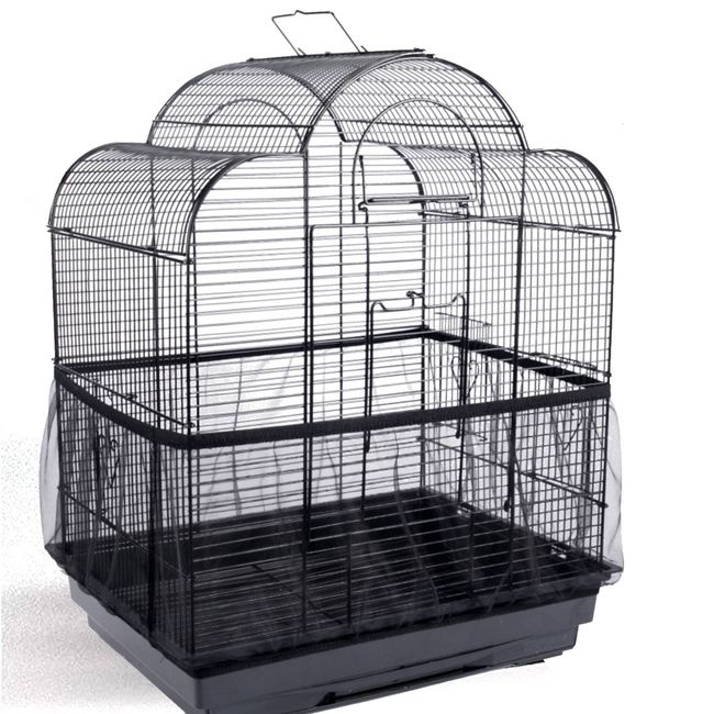 Hakeeta Bird Cage Skirt, Mesh Bird Seed Catcher, Birds Cage Airy Net Cover, Soft Nylon Ventilated Skirt Traps Cage Basket Seed Guard Parrot with Adjustable Drawstring.(Large Size-XL(Black)