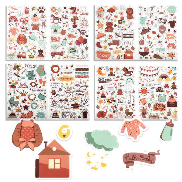 Zueyen 204 Stück Sticker Baby, Baby Sticker Fotoalbum, Sticker Babyalbum, Sticker Taufe, Fotoalbum Kinder, Sticker Gästebuch, Baby On Board Aufkleber Auto (Braun)