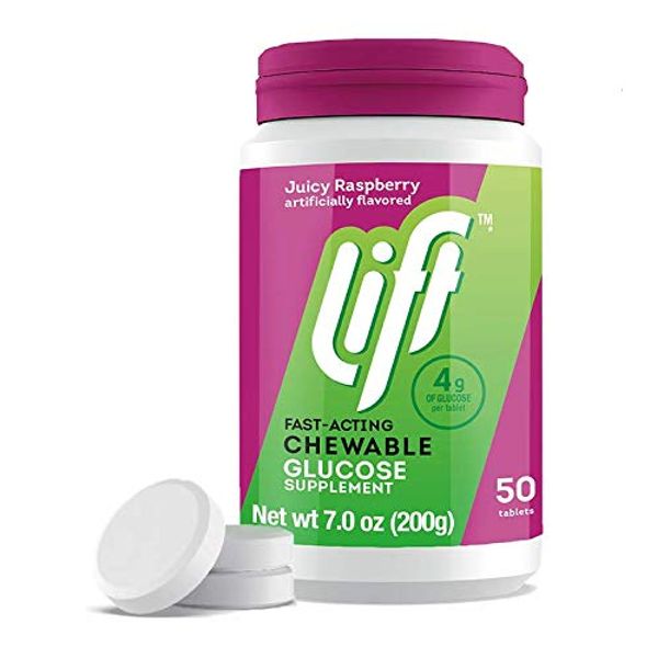 Lift | Fast-Acting Glucose Chewable Energy Tablets | Raspberry | 50 ct Jar (Pack of 1)