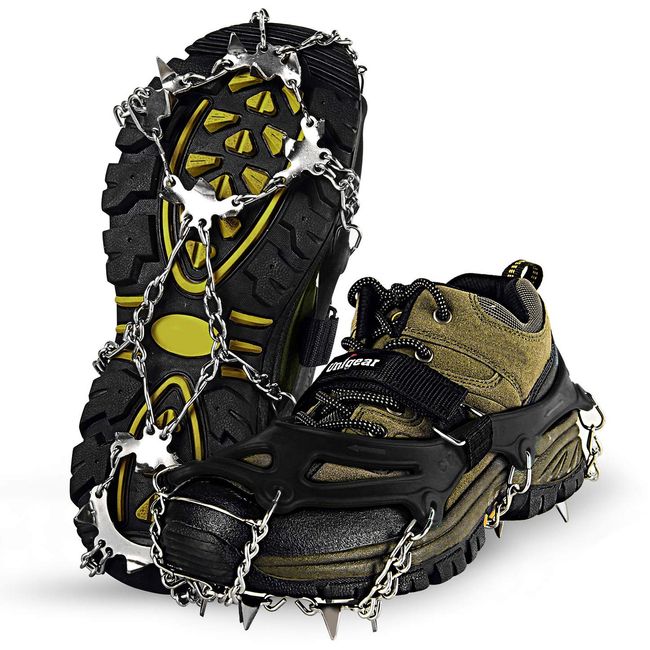 Unigear Crampons Chain Spike, 201 Stainless Steel, Snow Spikes, Frozen Roads, Snow Mountains, Mountain Climbing, Hiking, Ice Fishing, Fall Prevention, Cold Resistant, Durable, Storage Bag Included,