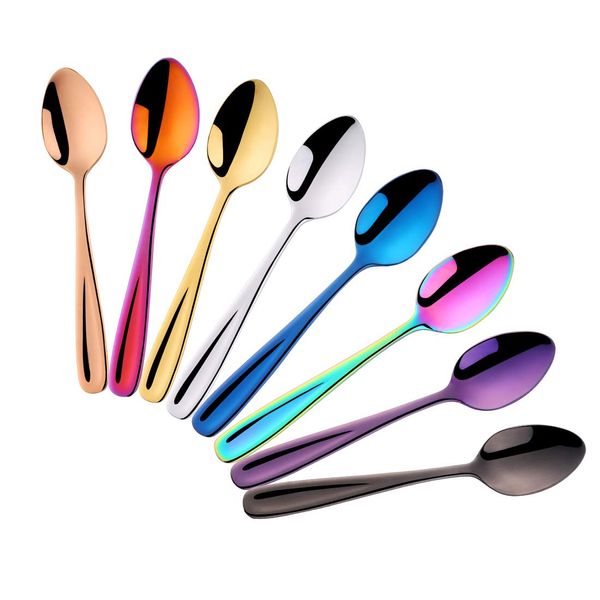 Bisda Tea Spoon, Coffee Spoon, Dessert Spoons, 8 Colors, Set of 8, Stylish, 18-10 Stainless Steel, Suitable for Home, Guests, Parties, Etc