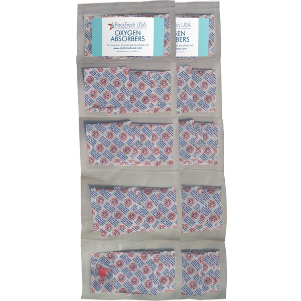 PackFreshUSA: 300cc Oxygen Absorber Compartment Packs - Food Grade - Food Preservation - Long-Term Food Storage Guide Included (50 Count (10 Packs of 5))