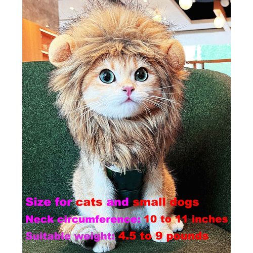RosyLife Lion Mane Wig for Cat Costume Pet Adjustable Washable Comfortable Fancy Lion Hair Cat Clothes Dress for Halloween Christmas Easter Festival Party Activity (Brown)