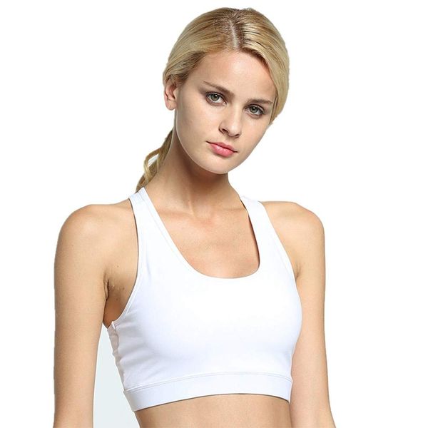 Women High Impact Sports Bra Phone Pocket Running Bra Seamless Wirefree Workout Top Vest Activewear (White, XL)