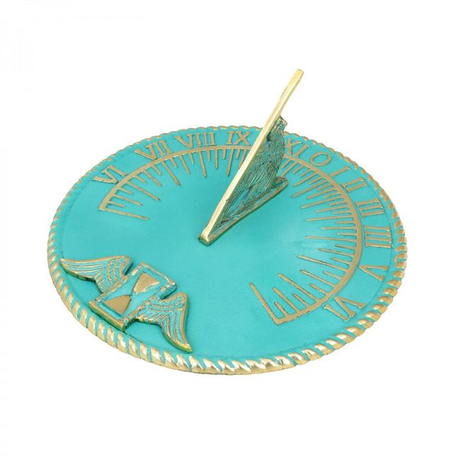 Renovators Supply Manufacturing Sundial 10 in. Turquoise Brass Vintage Sundial for Yard Decorations Outdoor Garden Art Sundials for The Garden