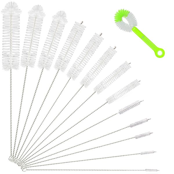 Bottle Brushes for Cleaning, 14 Pcs Long Pipe Bottle Cleaner Brushes Reusable Nylon Bottle Pipe Cleaner Set for Washing Narrow Neck Water Bottles Jars Teapot Spout Coffee Machine Tube