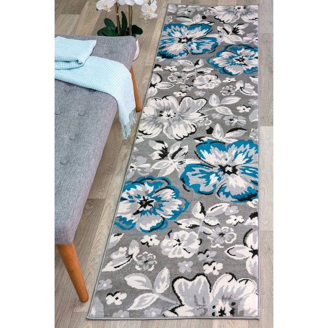 Rugshop Rugs Runners Modern Floral Design Carpet Kitchen Rugs Blue Rug 2x10