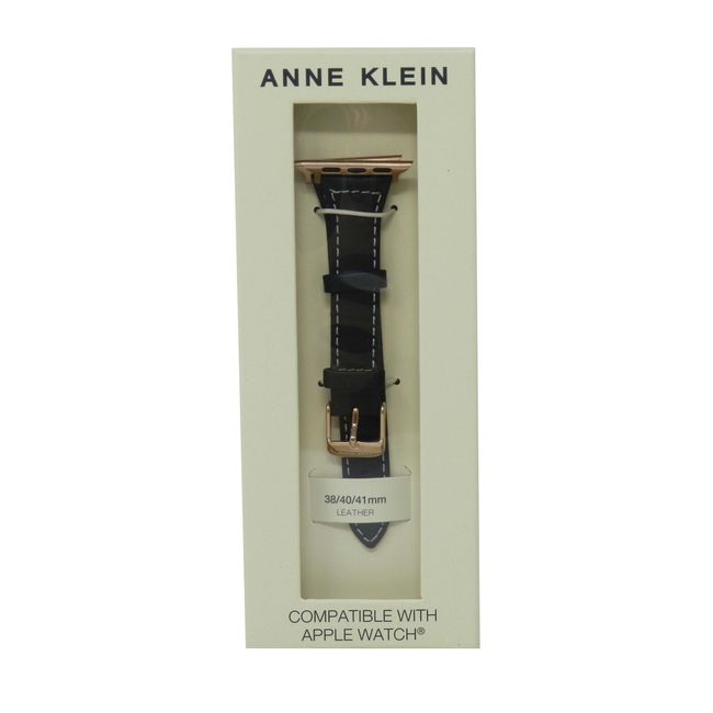 Anne Klein Fashion Leather Band For Apple Watch Black/Rose Gold 38/40/41MM