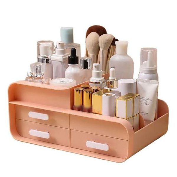 YUEHUAM Cosmetic Storage Box, Drawer, Cosmetic Storage Rack, Large Capacity, Pen Holder, Cosmetic Case, Makeup Box, Cosmetic Box, Cute, Easy to Organize, Small Item Storage, Stylish, Jewelry Box, Tabletop, Desk Organizer, Pink