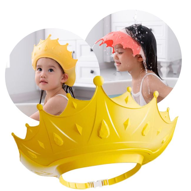 Duschhaube Kinder Baby Verstellbare Krone Haare Waschen Kinderschutz Schild Shampoo Schutz Baby-Visier für Augen, Ohren und Gesicht-Gelb