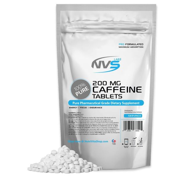 2X 100 PILLS (200 CAFFEINE TABLETS) 200mg STRENGTH NVS LABS USP GRADE 