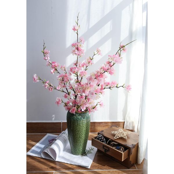 YIBELAAT Artificial Flowers Cherry Blossom Branches Fake Flowers, Cherry Blossom Decor Pink Cherry Blossom Flowers Artificial Tree 40 inches 4PCS for Home Dining Decor Floor vase