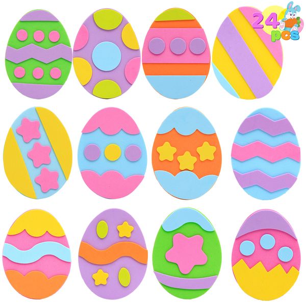 JOYIN 24 Pcs Foam Easter Egg Magnet Craft Kit - Crafts for Kids and Fun Home Activities