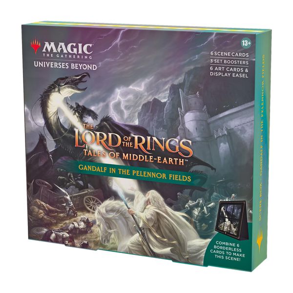 Magic The Gathering The Lord of The Rings: Tales of Middle-Earth Scene Box - Gandalf in Pelennor Fields (6 Scene Cards, 6 Art Cards, 3 Set Boosters + Display Easel)