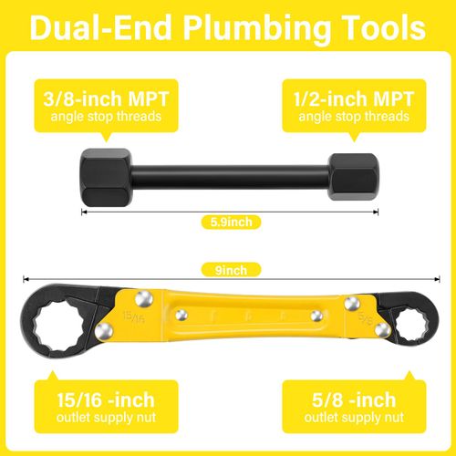DigiGlow 5-Color Angle Stop Wrench Kit | High-Precision Adjustable Valve Tool for Bathroom/Kitchen Plumbing | All-in-One Wrench & Socket Set for Plumbers & DIYers (Yellow)