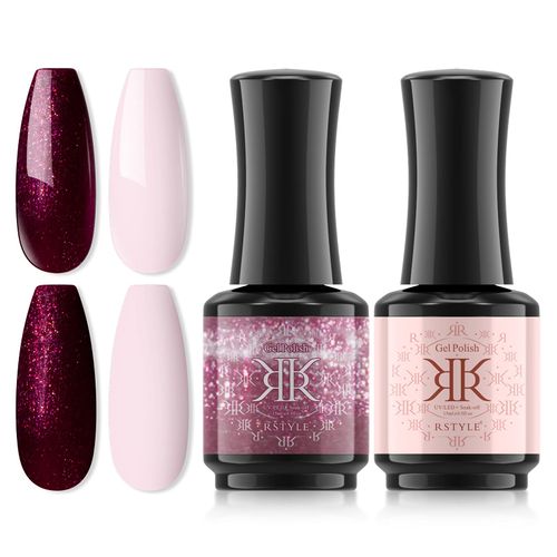 RSTYLE Smalto Semipermante Per Unghie Gel Unghie UV LED Viola Rosa Glitter Kit Manicure Smalti per Unghie Nail Polish 2 * 15ML